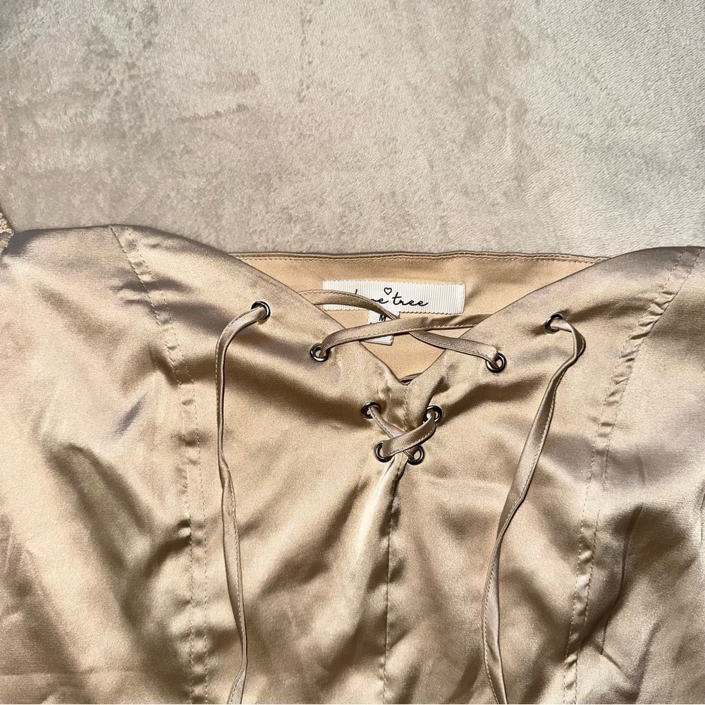 Cream Puff Sleeve Satin Crop Top - Picture 3 of 7